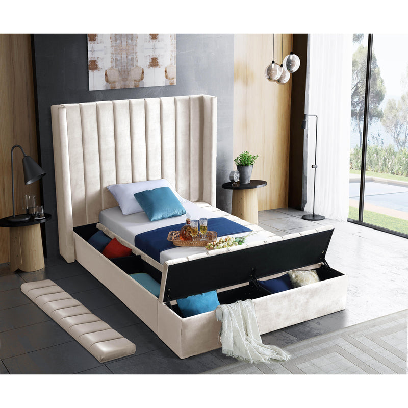 Meridian Kiki Cream Velvet Twin Bed (3 Boxes) IMAGE 8