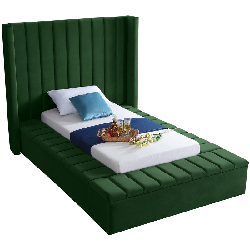 Meridian Kiki Green Velvet Twin Bed (3 Boxes) IMAGE 1