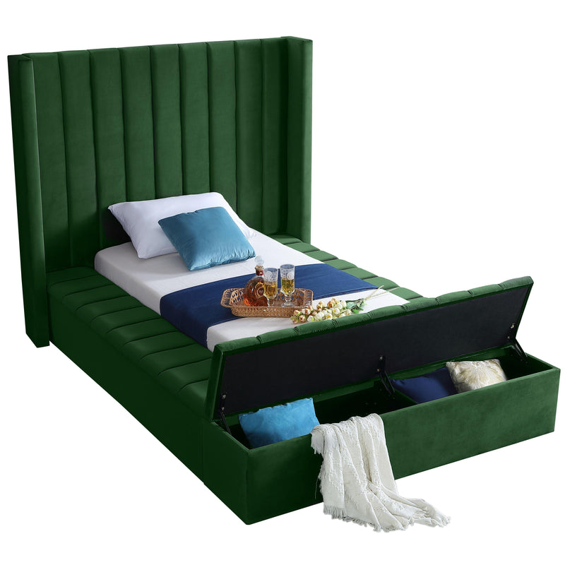 Meridian Kiki Green Velvet Twin Bed (3 Boxes) IMAGE 2