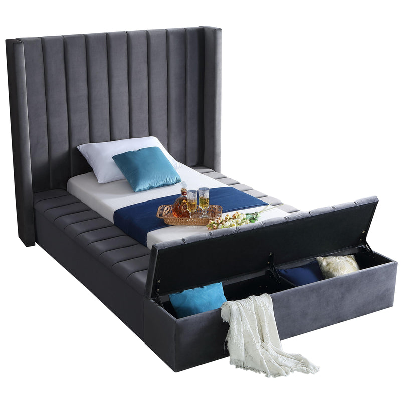 Meridian Kiki Grey Velvet Twin Bed (3 Boxes) IMAGE 2