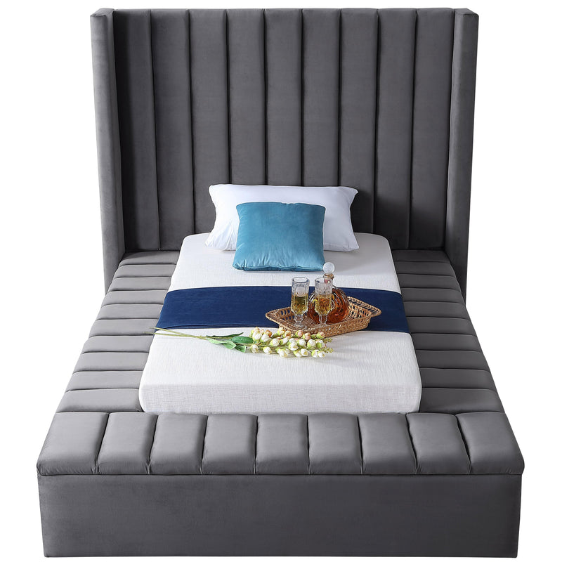 Meridian Kiki Grey Velvet Twin Bed (3 Boxes) IMAGE 3