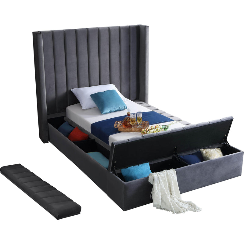 Meridian Kiki Grey Velvet Twin Bed (3 Boxes) IMAGE 4