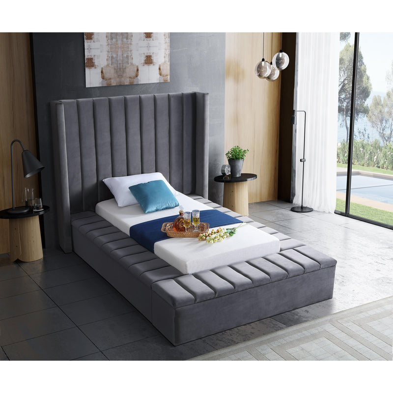 Meridian Kiki Grey Velvet Twin Bed (3 Boxes) IMAGE 5