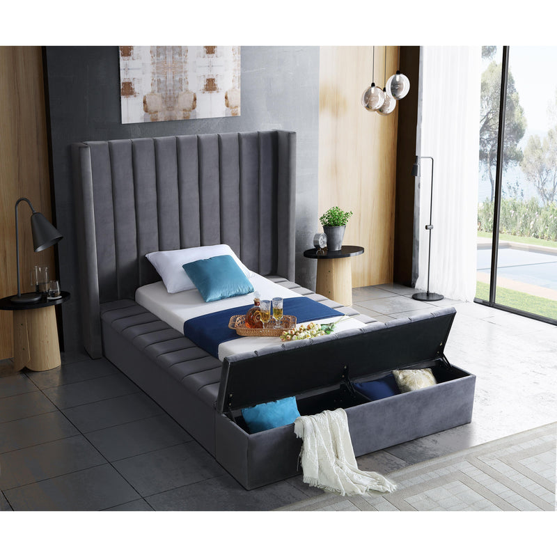 Meridian Kiki Grey Velvet Twin Bed (3 Boxes) IMAGE 6