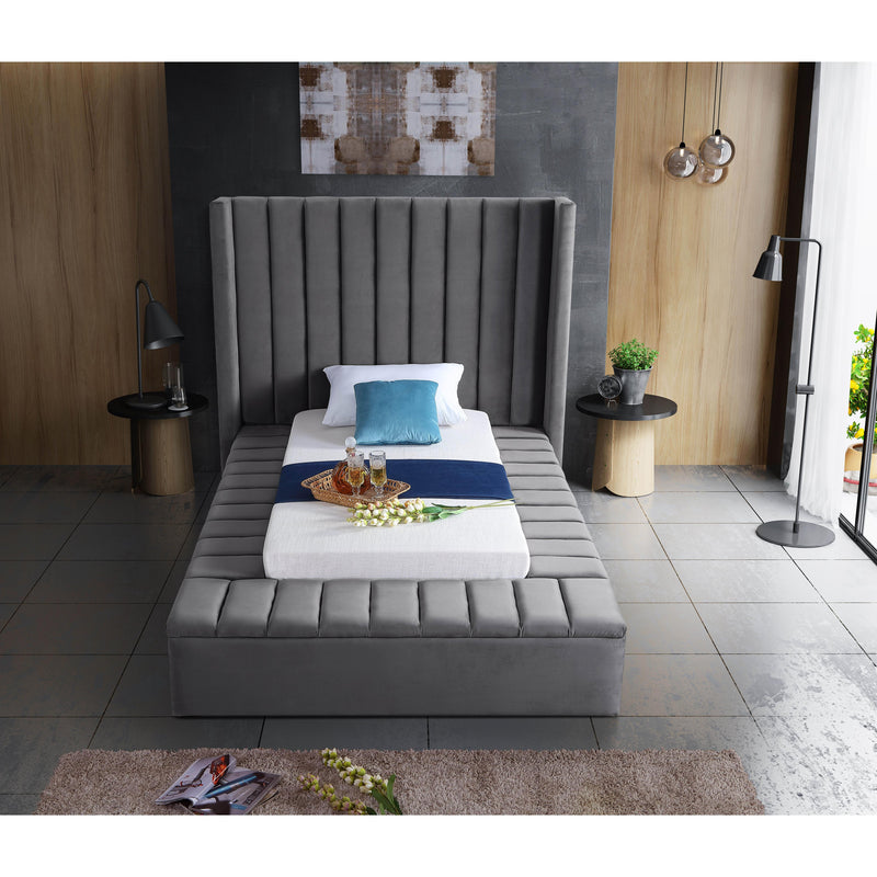 Meridian Kiki Grey Velvet Twin Bed (3 Boxes) IMAGE 7