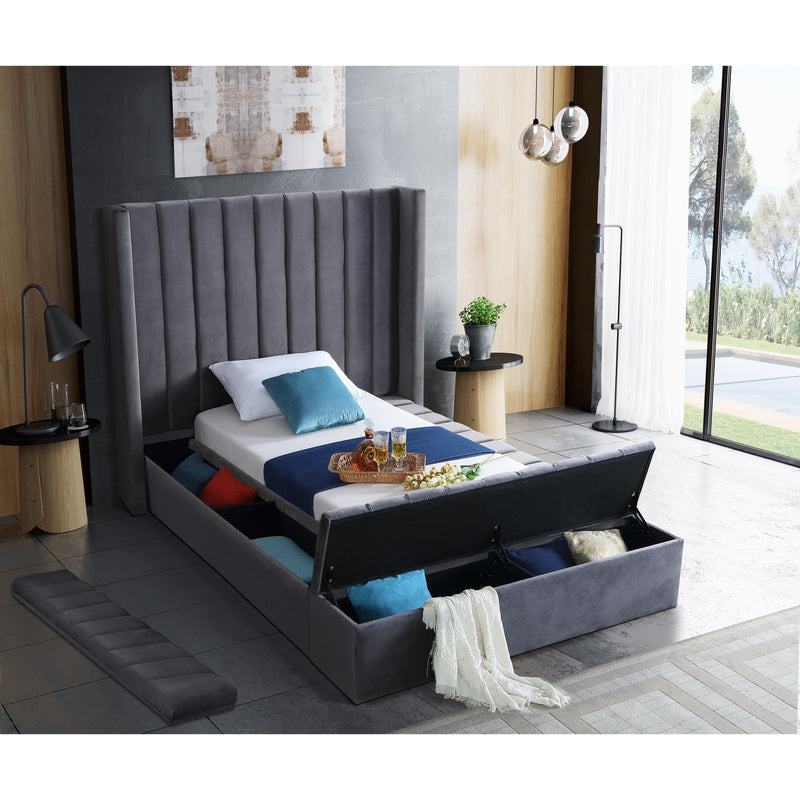 Meridian Kiki Grey Velvet Twin Bed (3 Boxes) IMAGE 8