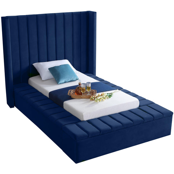 Meridian Kiki Navy Velvet Twin Bed (3 Boxes) IMAGE 1