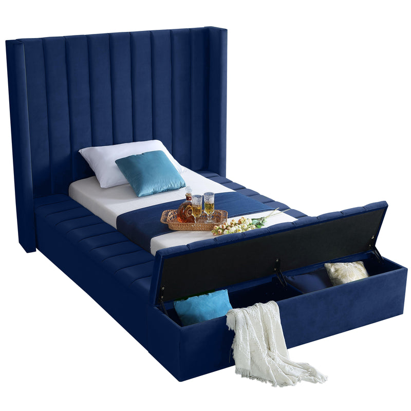 Meridian Kiki Navy Velvet Twin Bed (3 Boxes) IMAGE 2