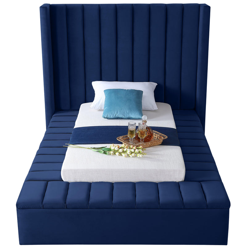 Meridian Kiki Navy Velvet Twin Bed (3 Boxes) IMAGE 3