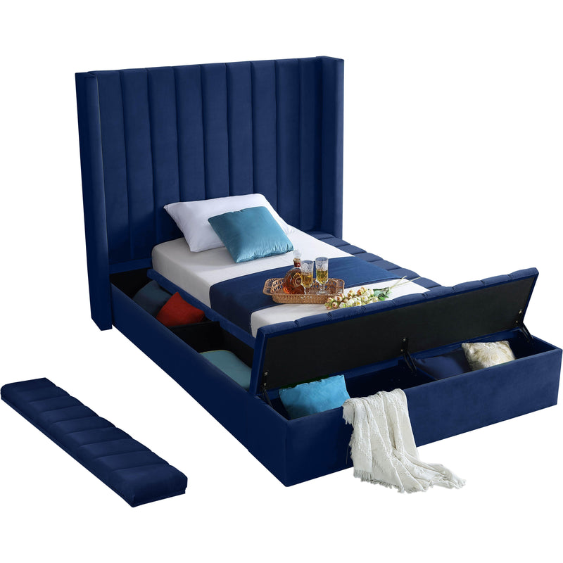 Meridian Kiki Navy Velvet Twin Bed (3 Boxes) IMAGE 4