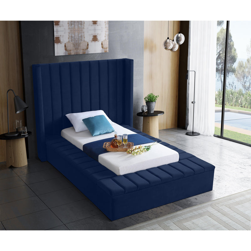 Meridian Kiki Navy Velvet Twin Bed (3 Boxes) IMAGE 5