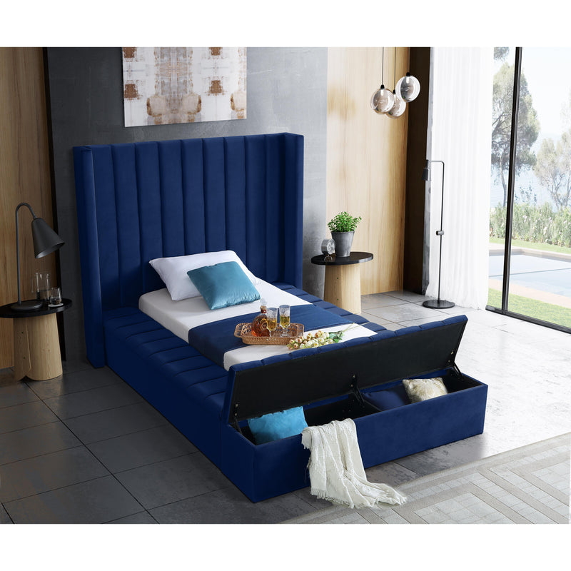 Meridian Kiki Navy Velvet Twin Bed (3 Boxes) IMAGE 6