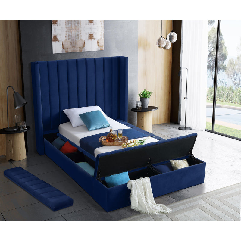 Meridian Kiki Navy Velvet Twin Bed (3 Boxes) IMAGE 8