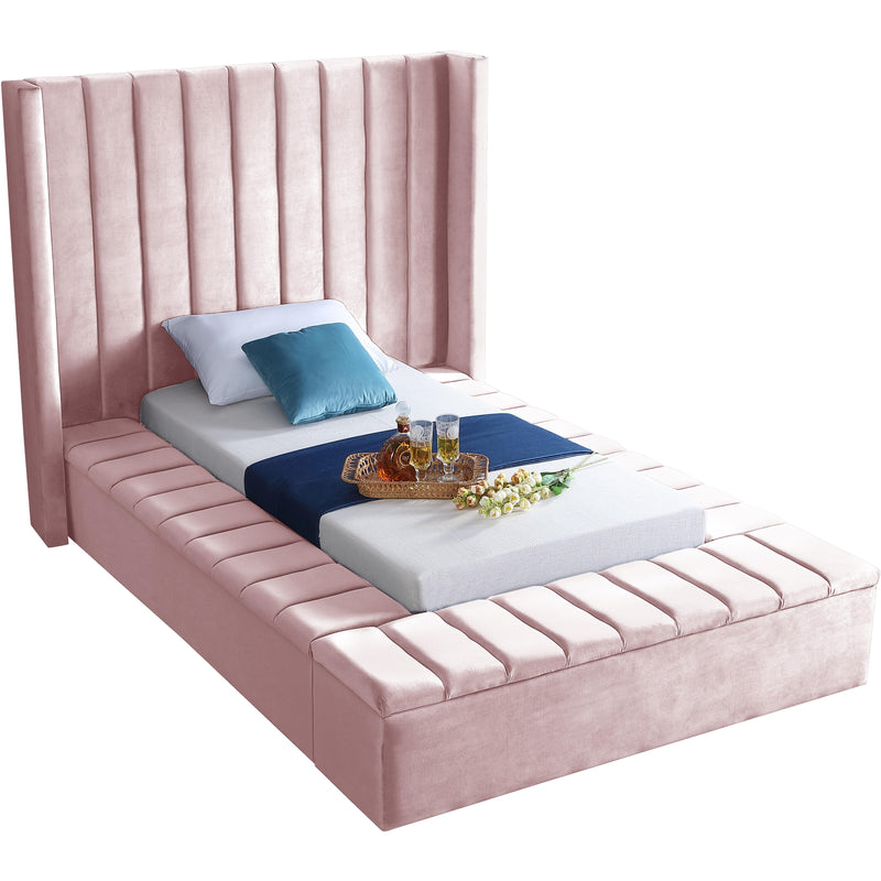 Meridian Kiki Pink Velvet Twin Bed (3 Boxes) IMAGE 1