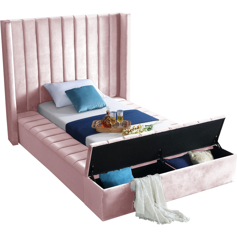 Meridian Kiki Pink Velvet Twin Bed (3 Boxes) IMAGE 2