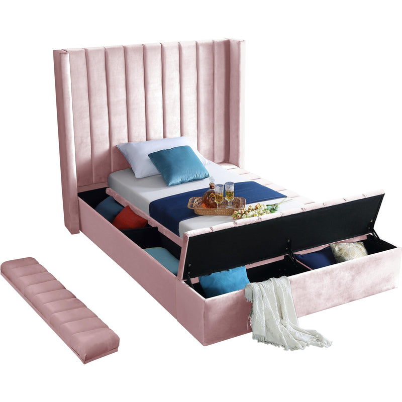 Meridian Kiki Pink Velvet Twin Bed (3 Boxes) IMAGE 4