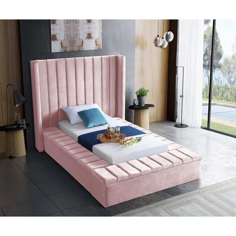 Meridian Kiki Pink Velvet Twin Bed (3 Boxes) IMAGE 5