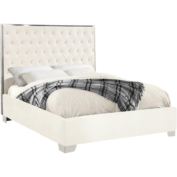 Meridian Lexi White Velvet Queen Bed IMAGE 1