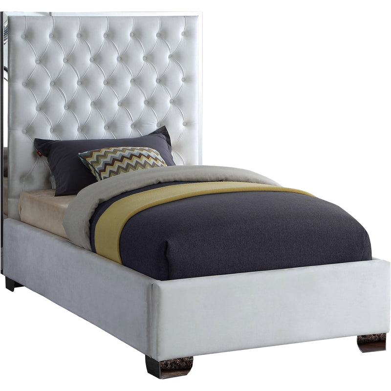 Meridian Lexi White Velvet Twin Bed IMAGE 1