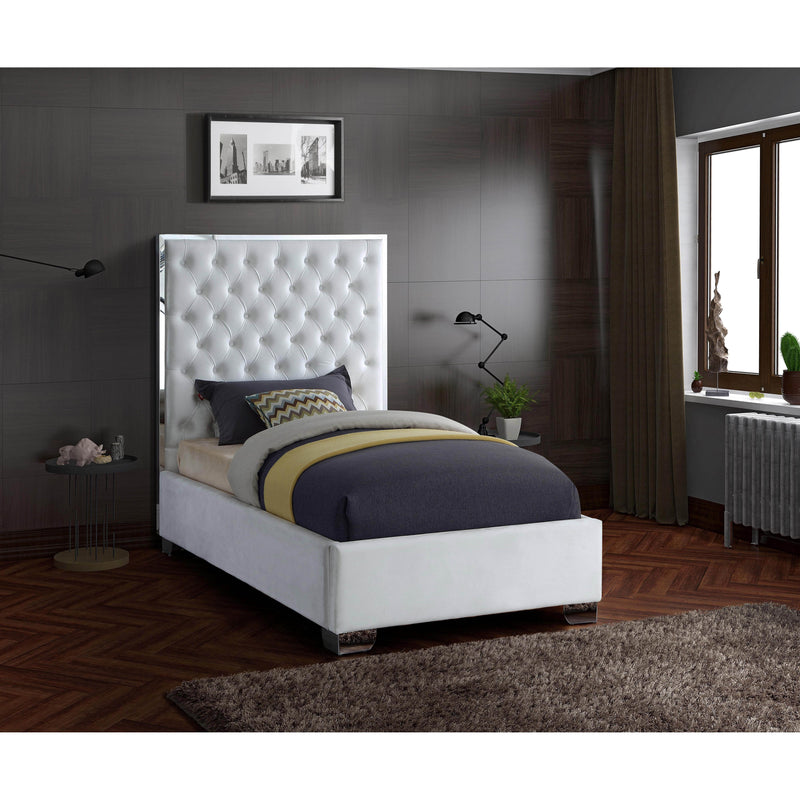 Meridian Lexi White Velvet Twin Bed IMAGE 2