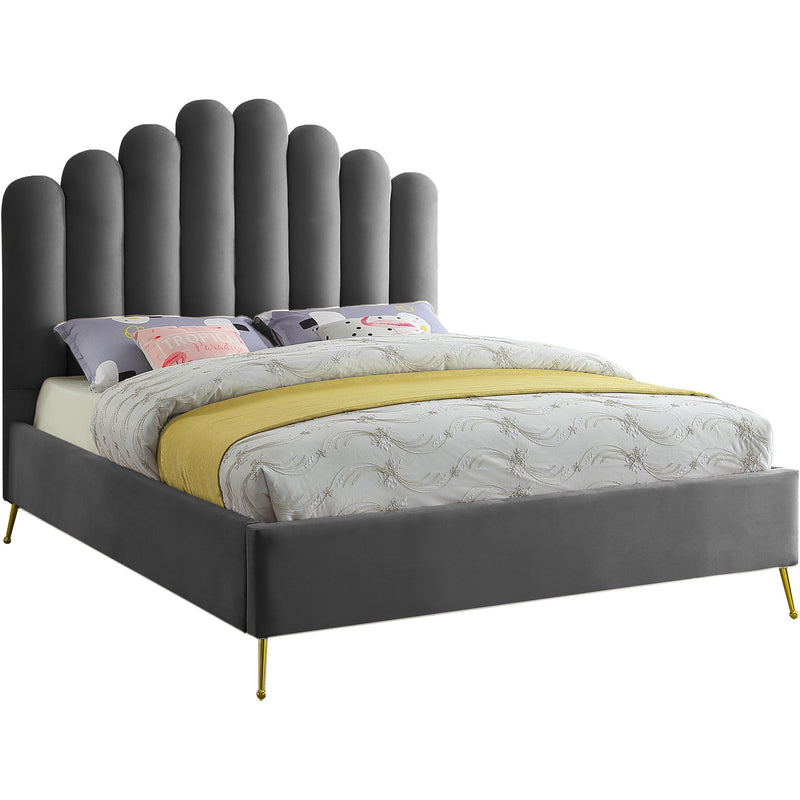 Meridian Lily Grey Velvet Full Bed IMAGE 1