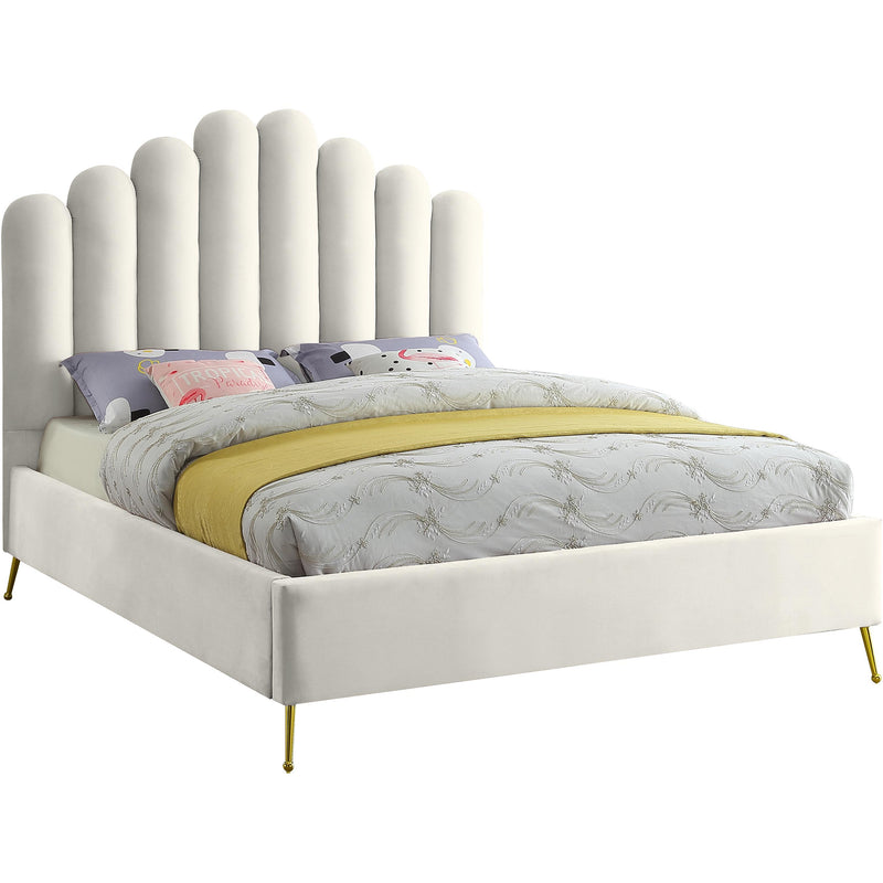 Meridian Lily Cream Velvet Queen Bed IMAGE 1