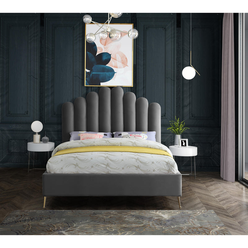 Meridian Lily Grey Velvet Queen Bed IMAGE 5