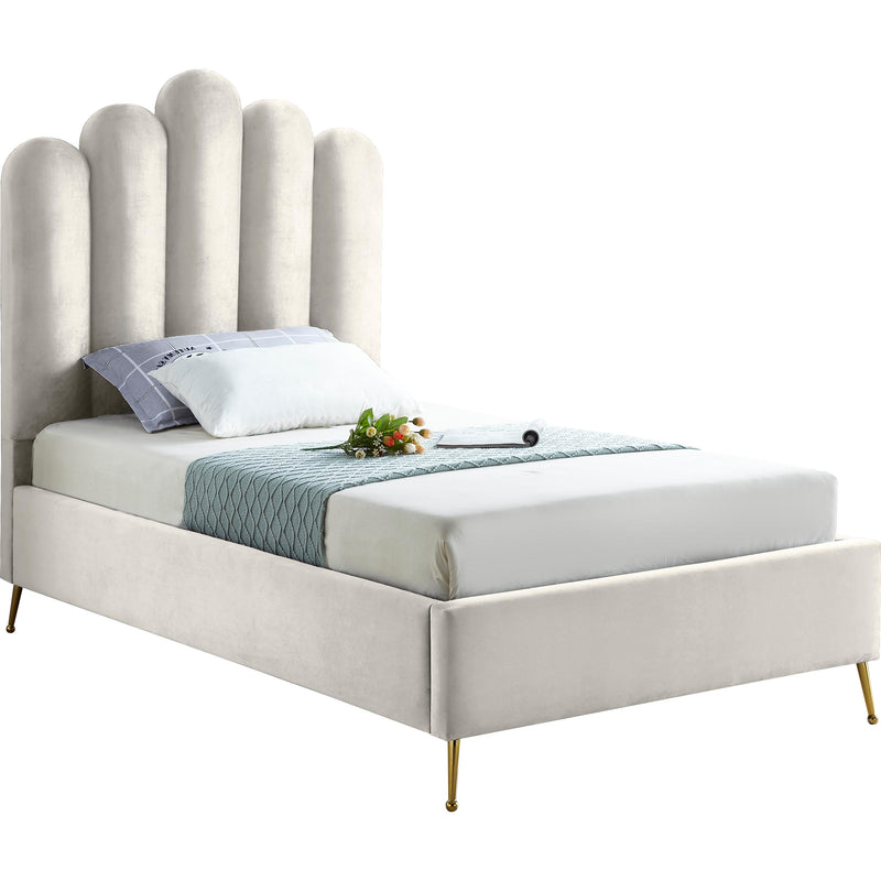 Meridian Lily Cream Velvet Twin Bed IMAGE 1