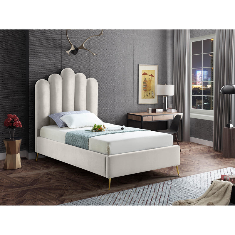 Meridian Lily Cream Velvet Twin Bed IMAGE 4