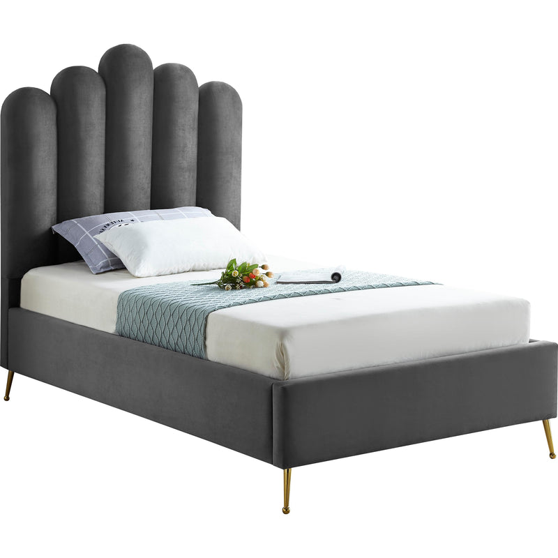 Meridian Lily Grey Velvet Twin Bed IMAGE 1