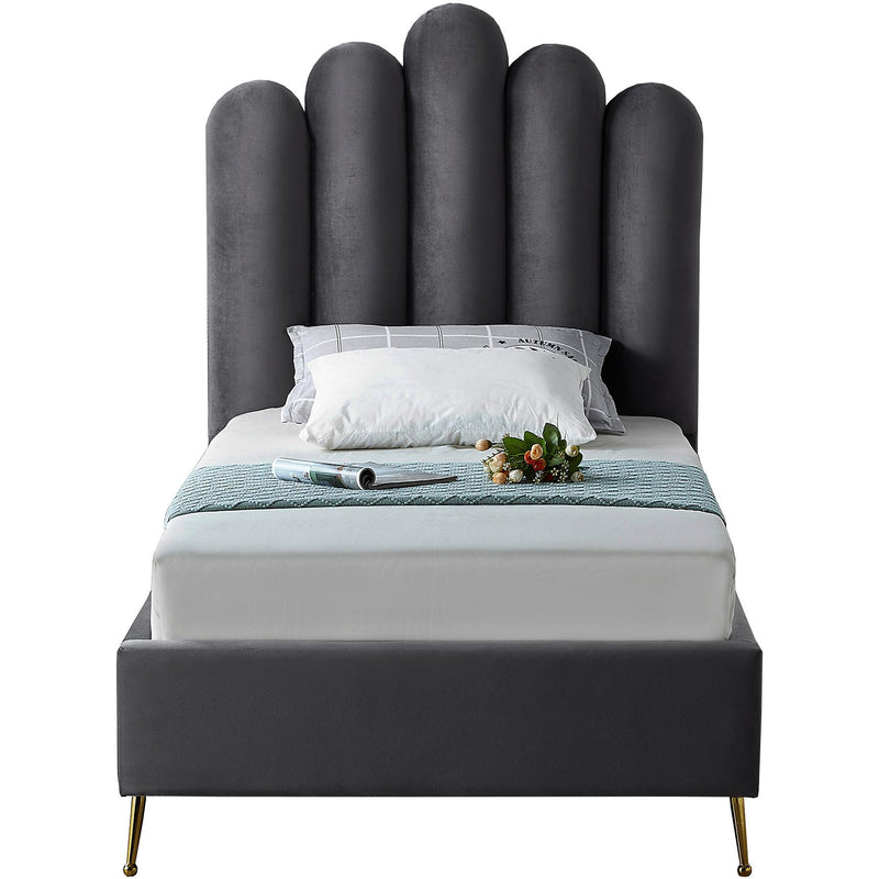 Meridian Lily Grey Velvet Twin Bed IMAGE 2