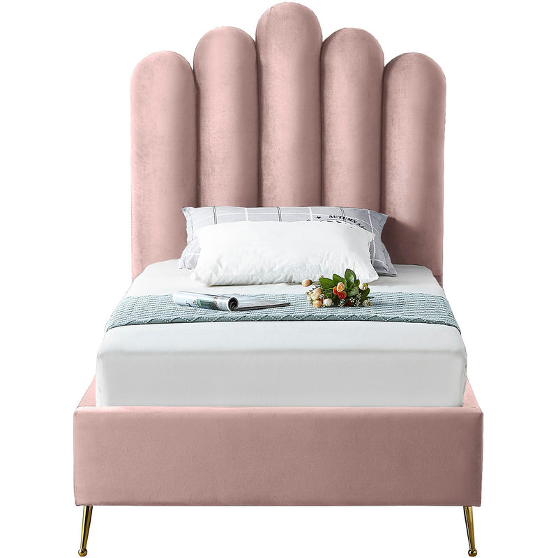 Meridian Lily Pink Velvet Twin Bed IMAGE 2