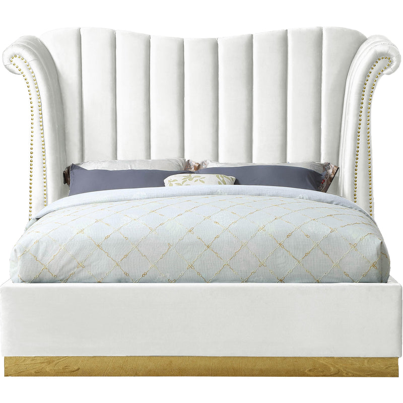 Meridian Flora White Velvet King Bed (3 Boxes) IMAGE 1