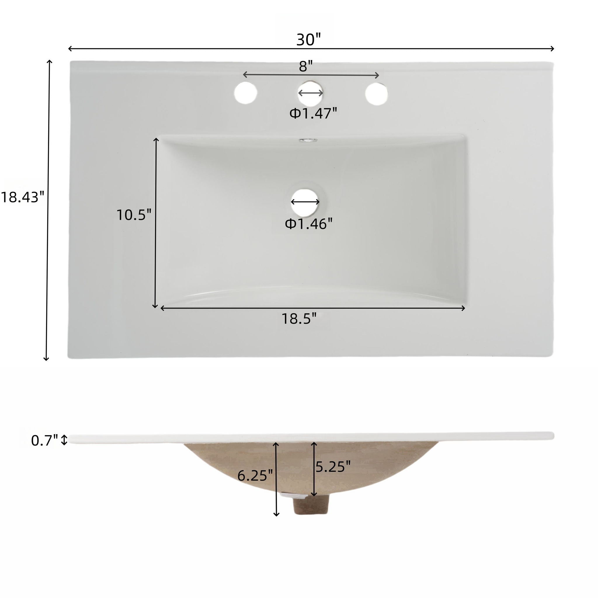 Bathroom Vanity With Ceramic Sink, Adjustable Shelf & Tip Out Tray