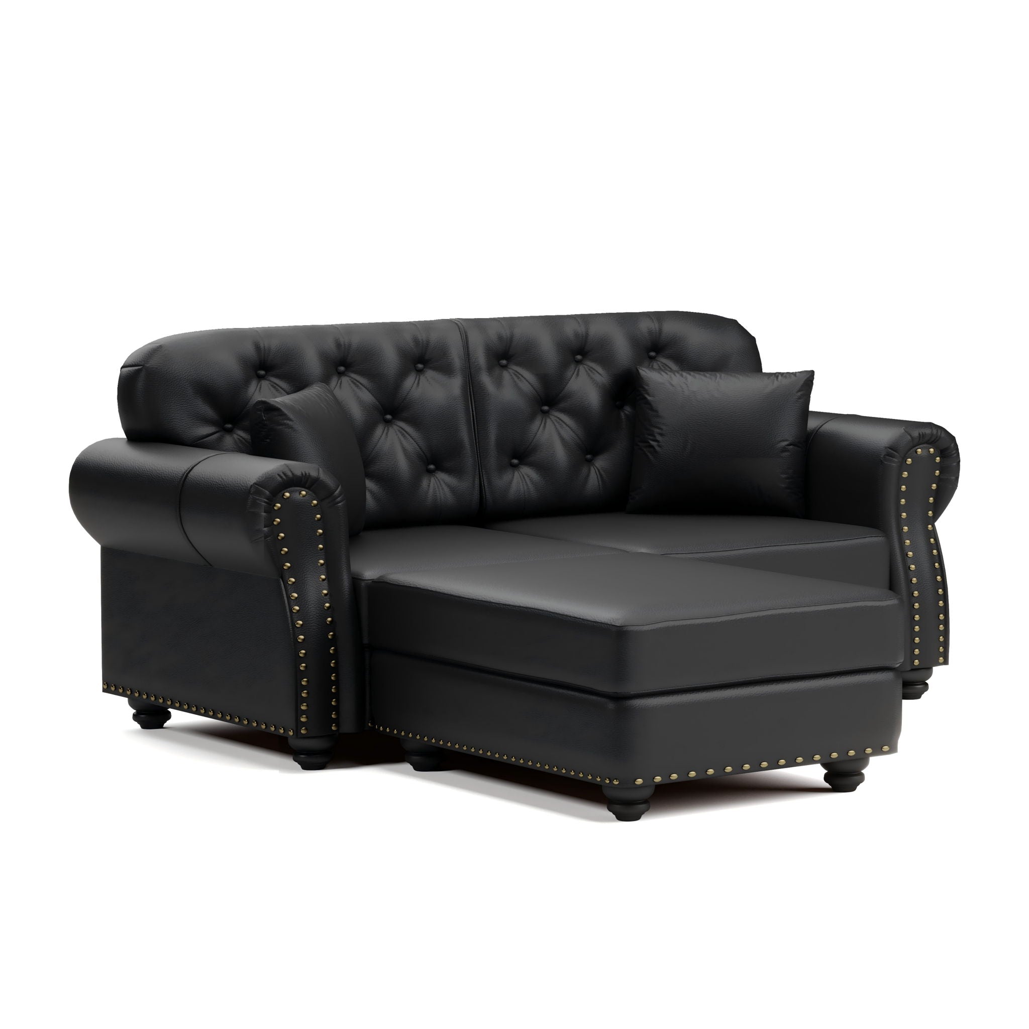 Upholstered Sofa With Nailhead Trim, Rolled Armrests With Ottoman