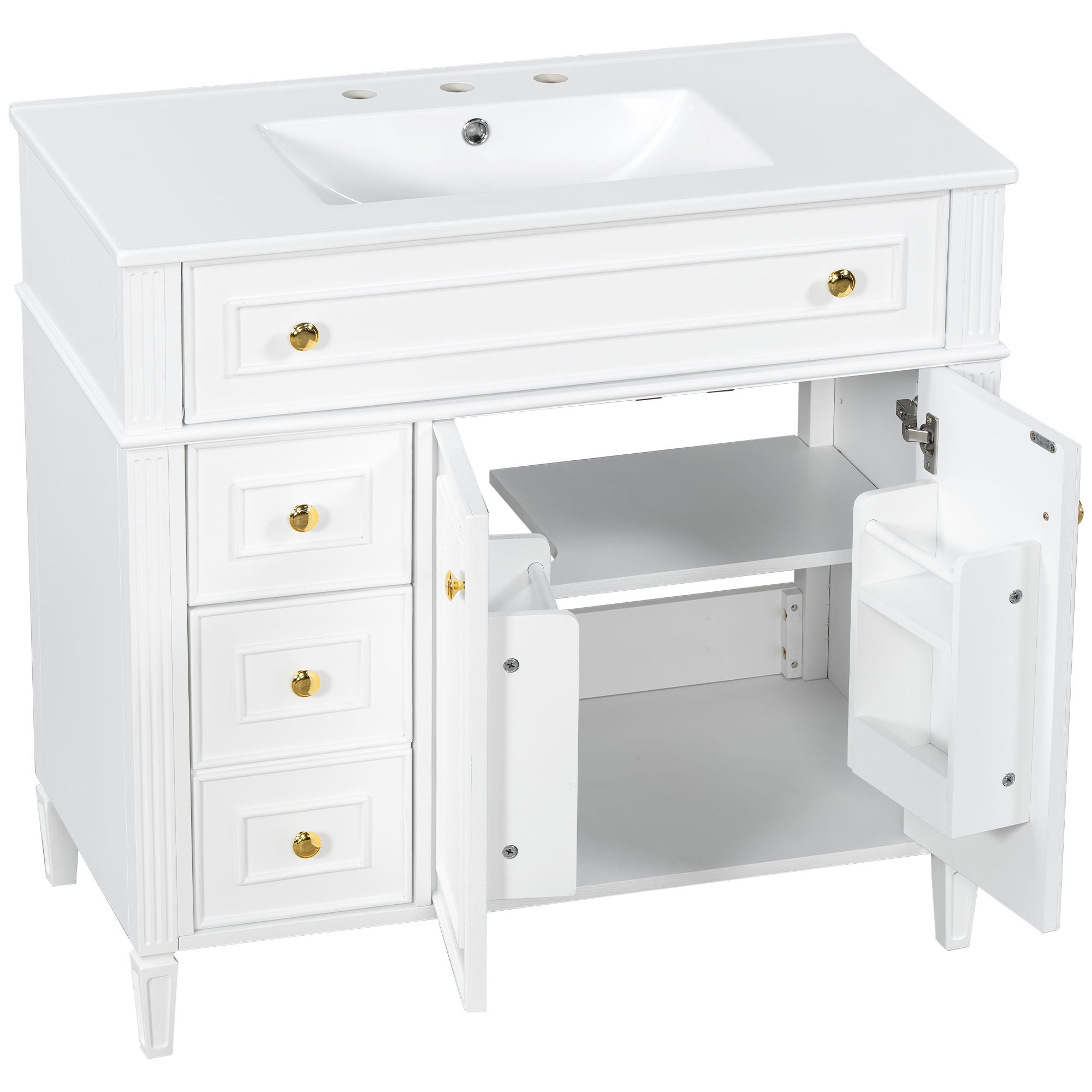 Bathroom Vanity With Sink, 3 Drawers & 2 Soft-Close Doors