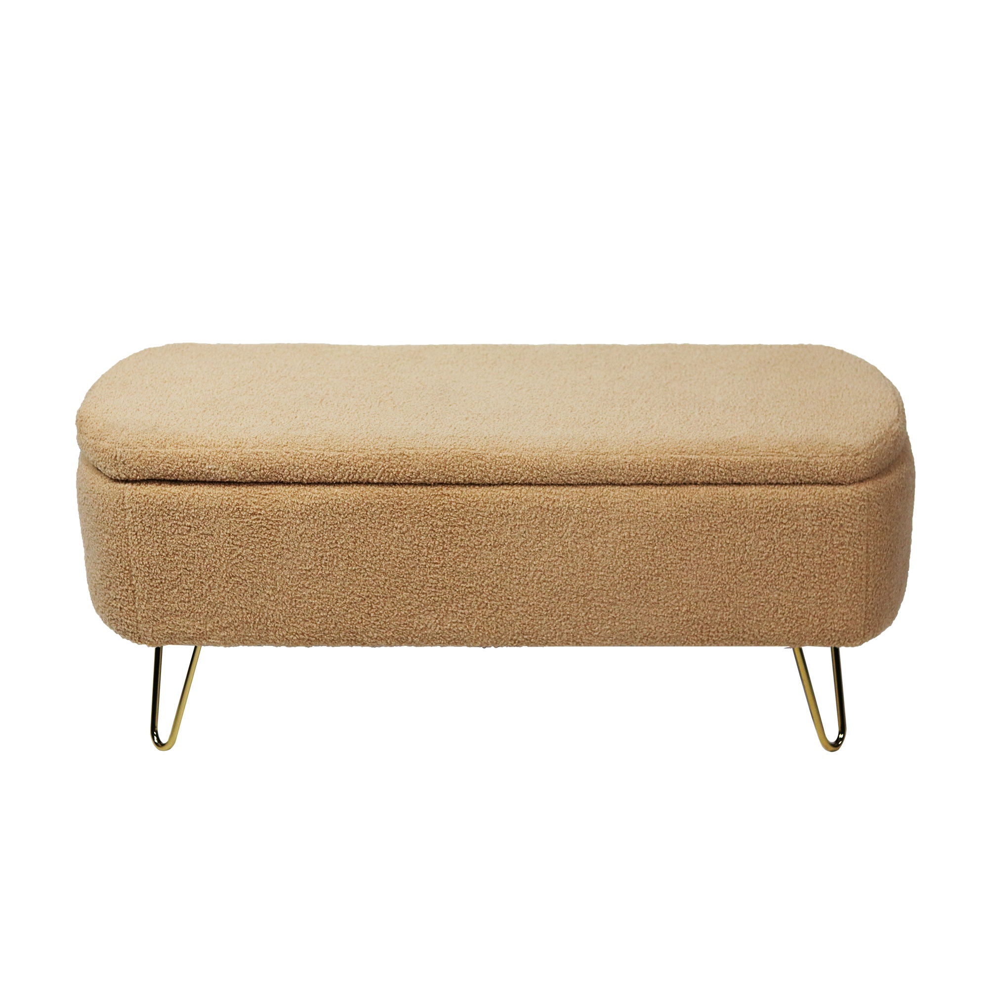 Storage Ottoman Bench For End Of Bed Legs, Modern Camel Faux Fur Entryway Bench Upholstered Padded With Storage For Living Room Bedroom