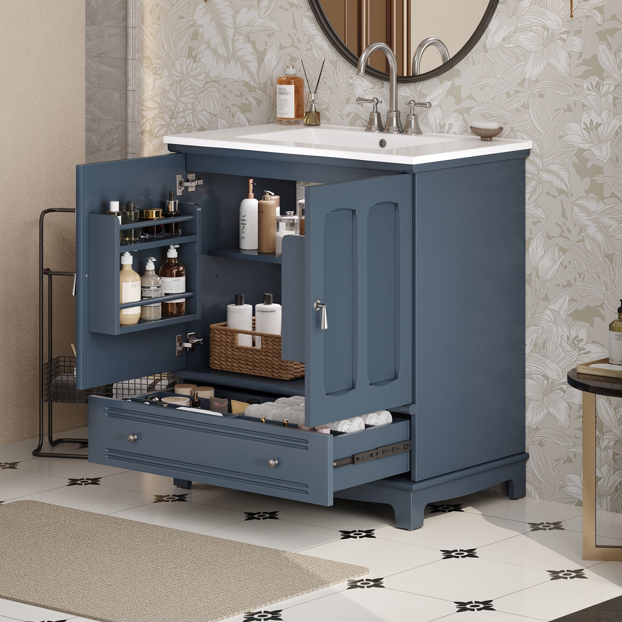 Bathroom Vanity With Sink, Cabinet With Adjustable Shelf And Drawer Divider