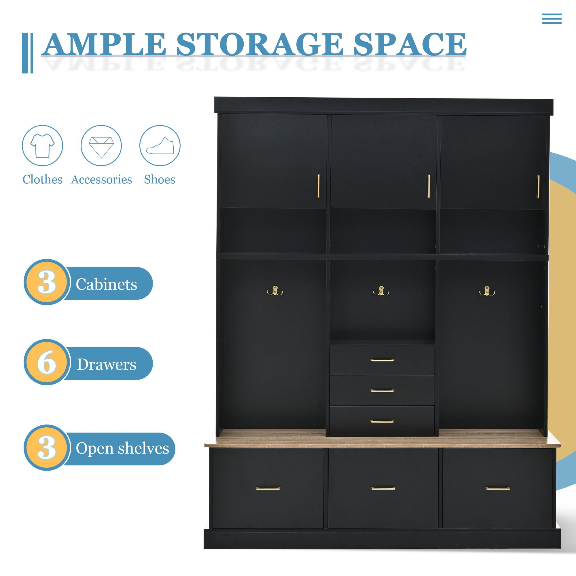 Entryway Hall Tree With Bench And Storage, 5 In 1 Coat Rack