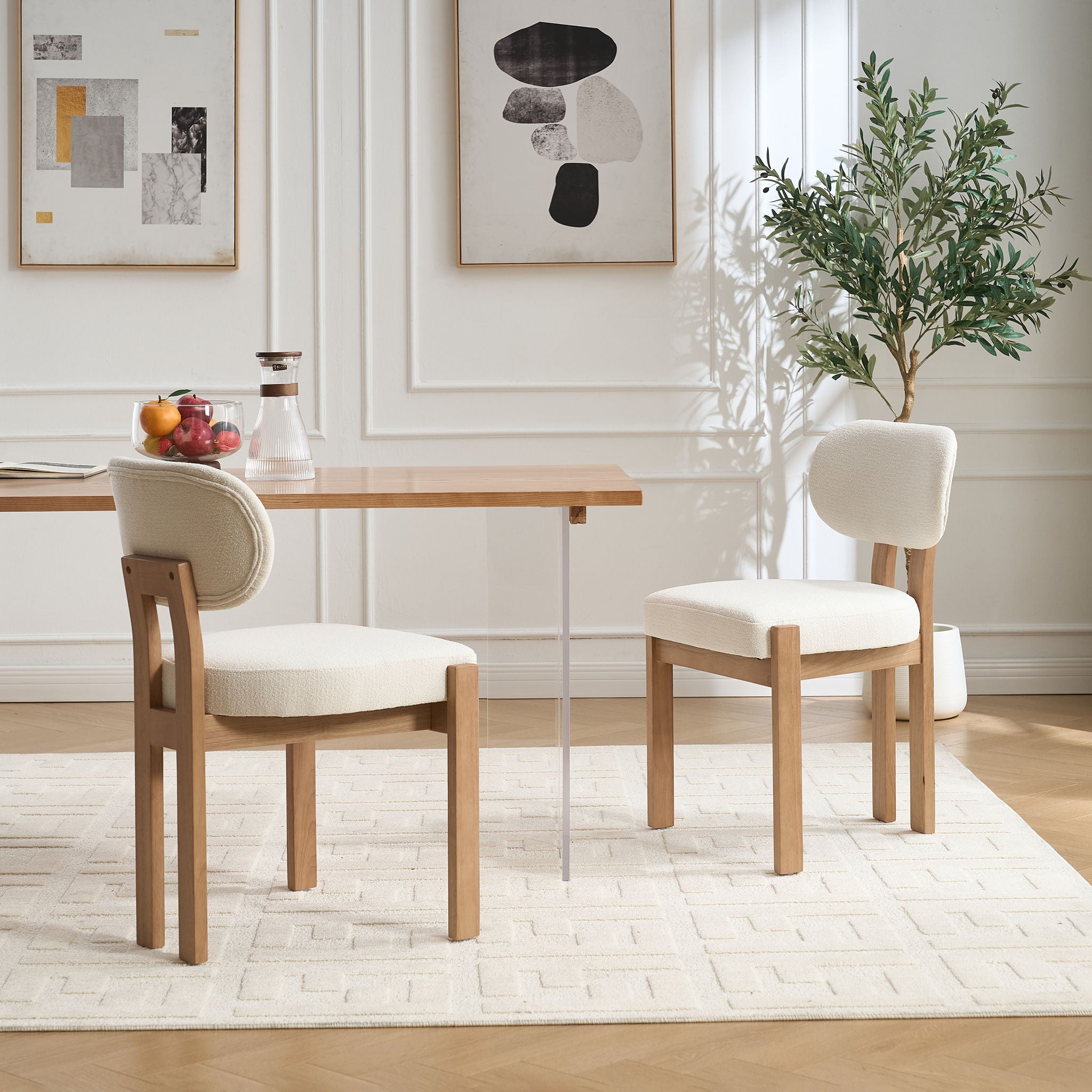 Dining Chairs With Ergonomic Backrest And Adjustable Feet (Set of 2)
