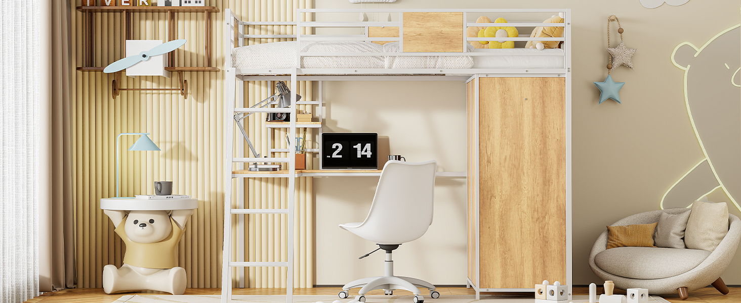 Loft Bed With L Shape Desk And Wardrobe