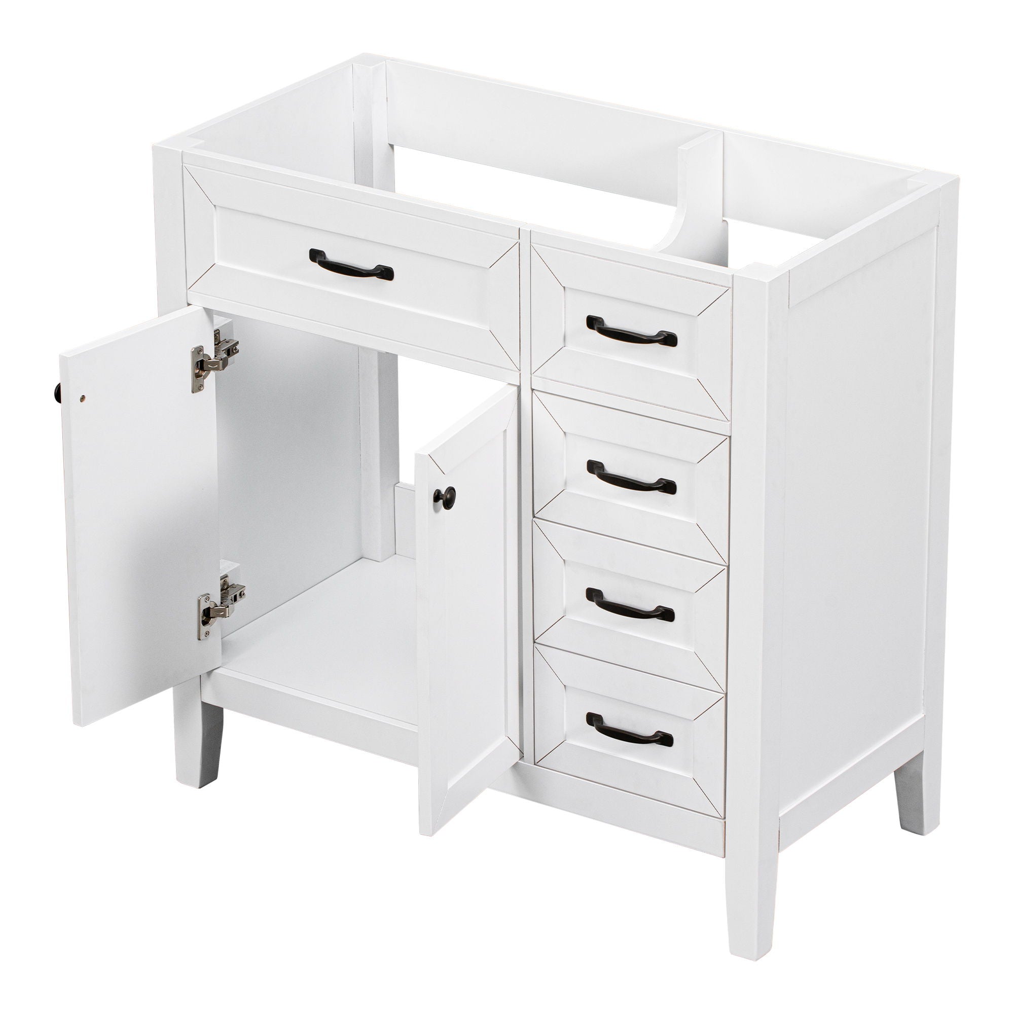 Modern Bathroom Vanity Base Only, 2 Doors And 3 Drawers