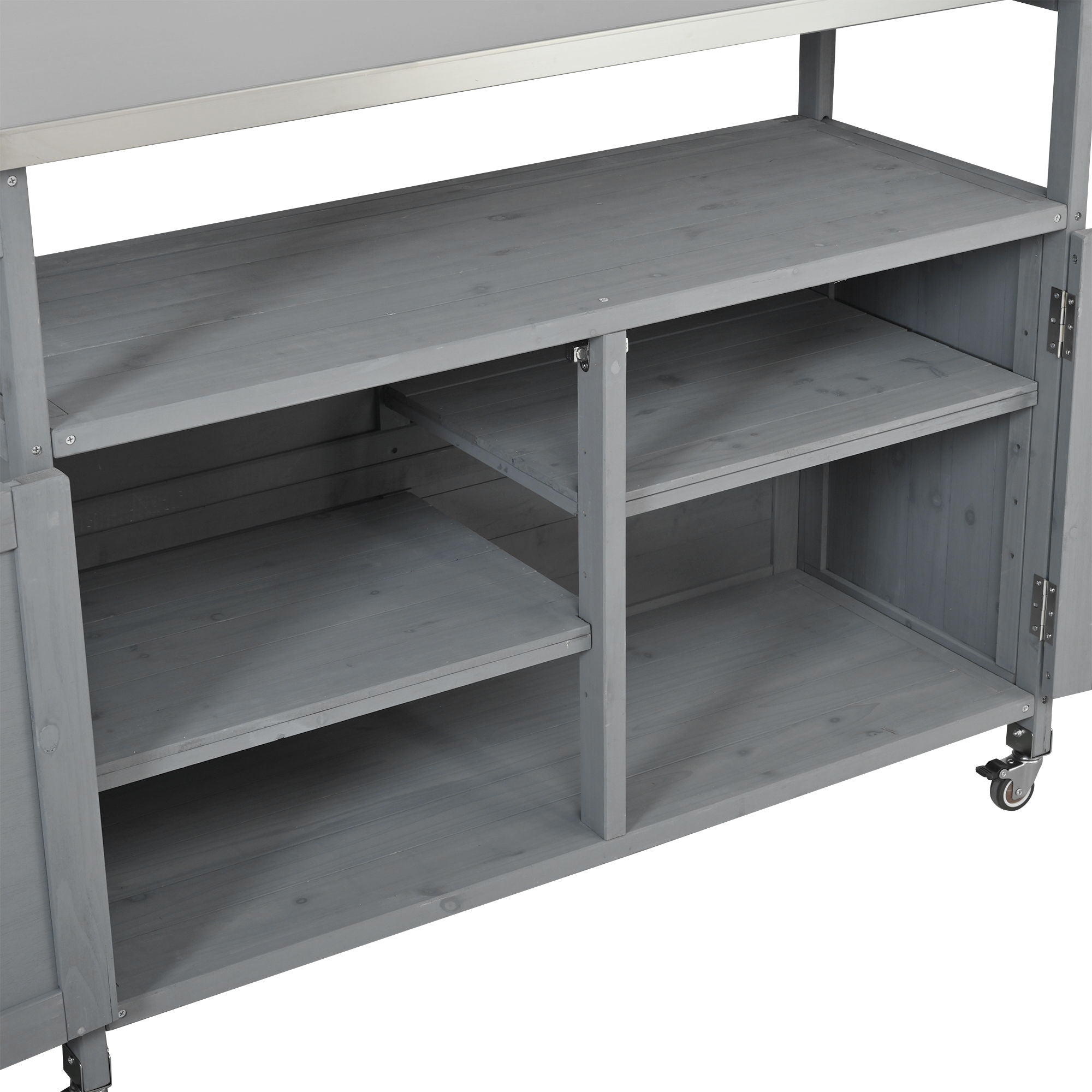 Foldable Outdoor Kitchen Island With Lockable Wheels, Storage Cabinet And Towel Rack For Patio