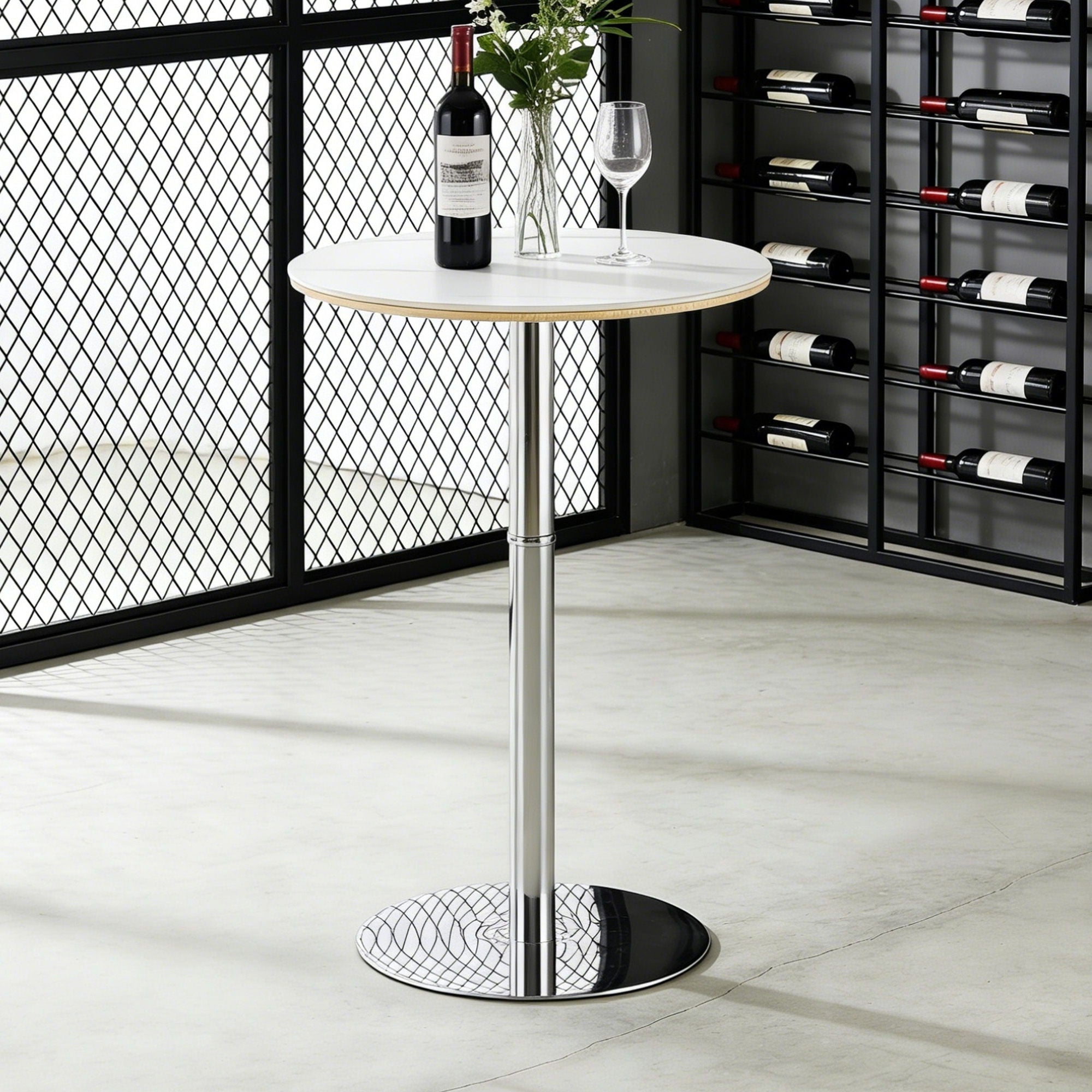 Circular Bar Table - White / Silver