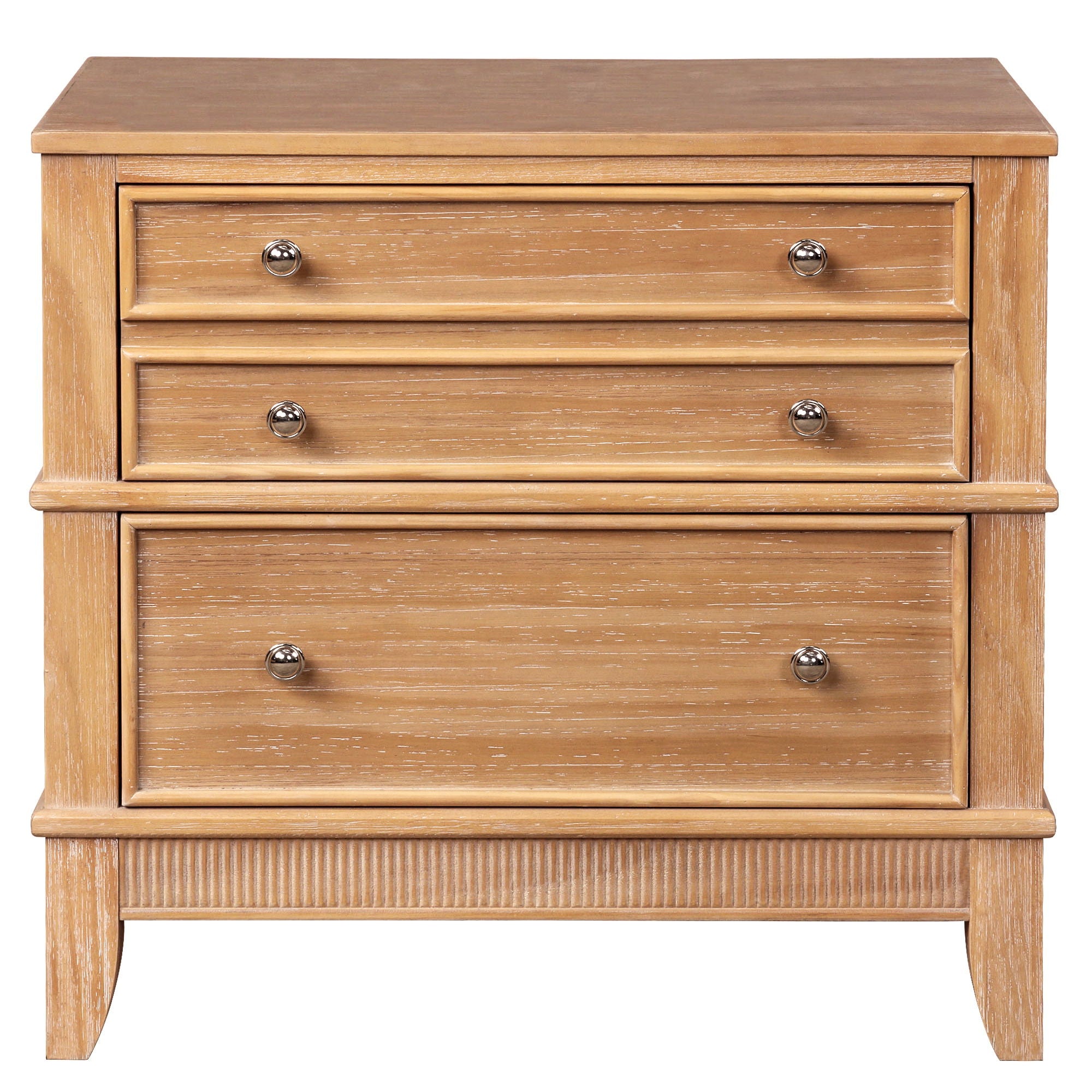 Hazel - 3 Drawer Side Table For Living Room, Hallway, Entryway Solid Wood With Silver Handles - Natural