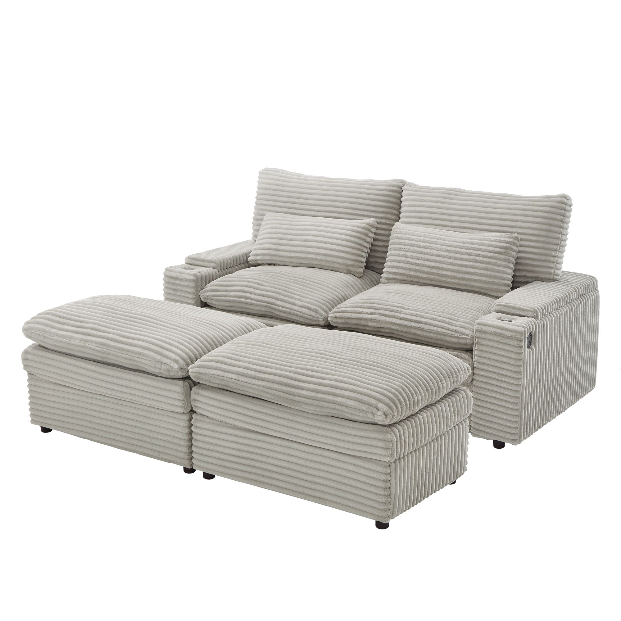Convertible Loveseat Sofa With Storage, USB Ports, Cup Holders