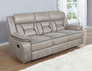 Greer Upholstered Motion Reclining Sofa Brown