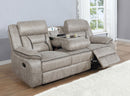 Greer Upholstered Motion Reclining Sofa Brown