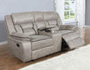 Greer Upholstered Motion Reclining Loveseat Brown