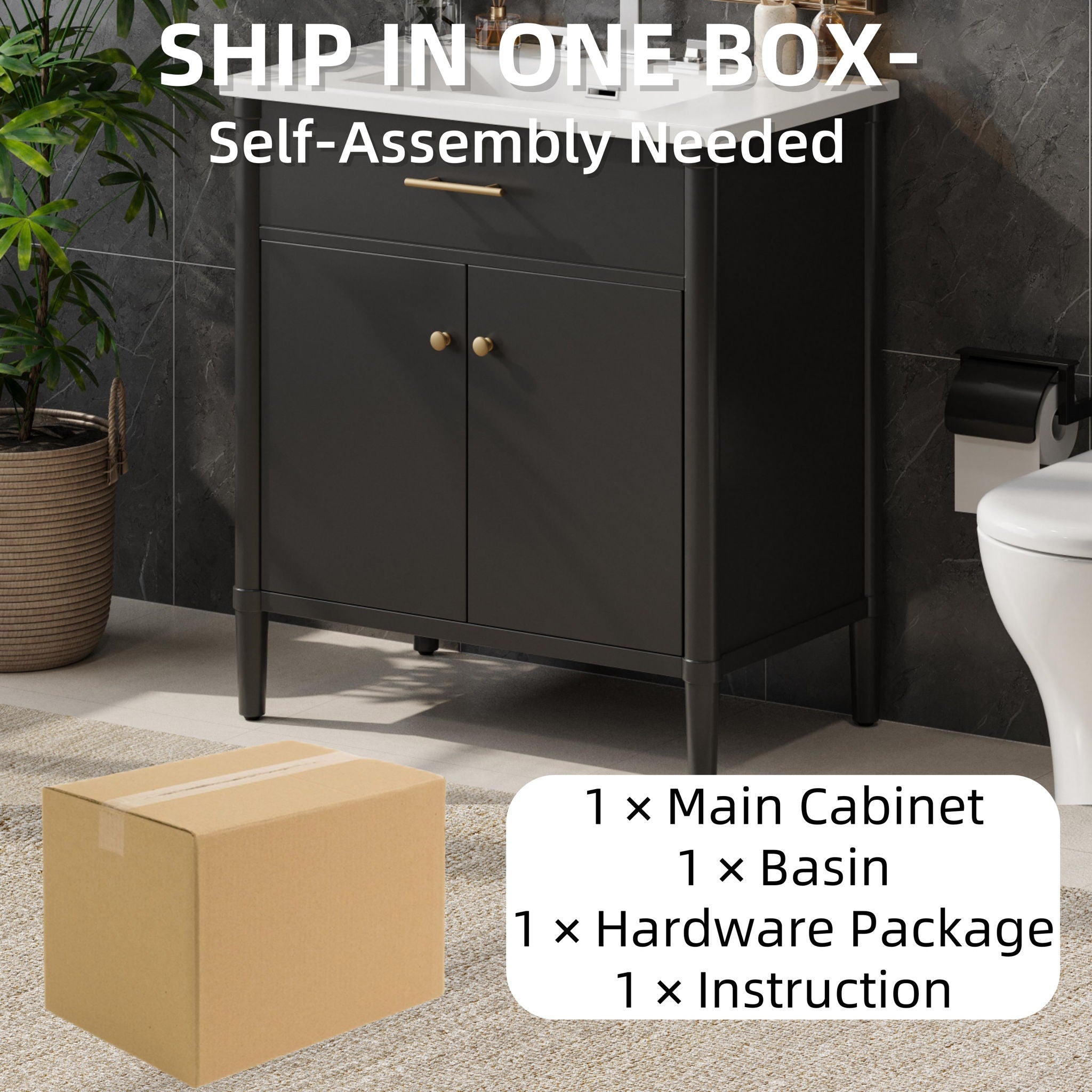 Bathroom Vanity With Sink, Soft Close Doors And Adjustable Shelf